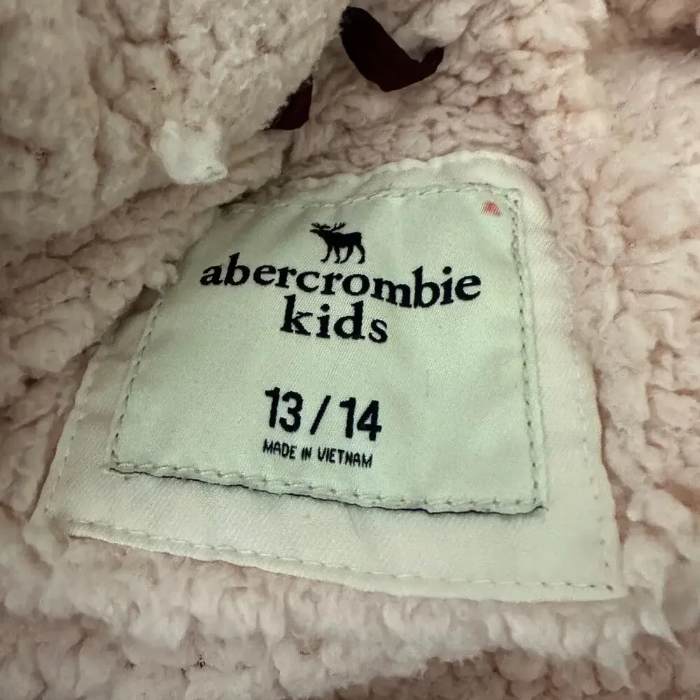 Abercrombie Kids Puffer Coat 13/14 Burgundy Hooded Faux Fur Trim Sherpa Parka